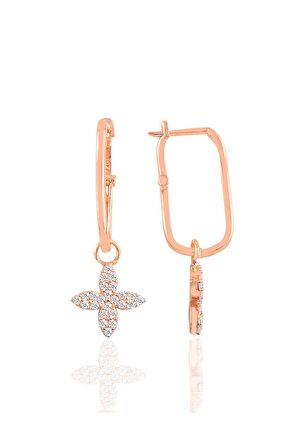 Gümüş rose dört yapraklı yonca küpe