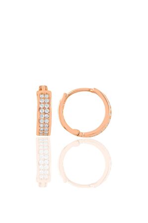 Gümüş  rose  çift sıra taşlı halka küpe