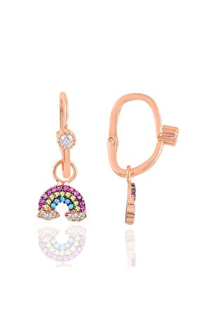 Gümüş rose taşlı  gök kuşağı göçmen küpe