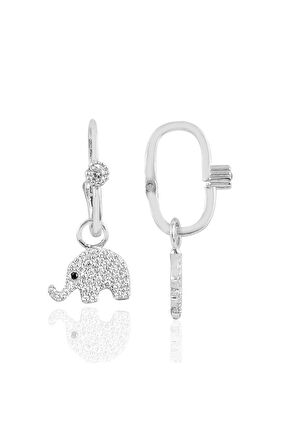 Gümüş rodyumlu taşlı fil göçmen küpe