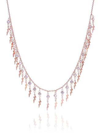 Gümüş rose zirkon taşlı şimşek kolye