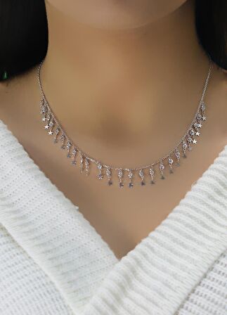 Gümüş rodyumlu zirkon taşlı yıldızlı kolye