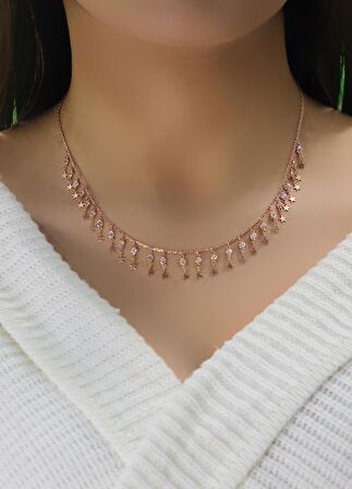 Gümüş rose zirkon taşlı yıldızlı kolye