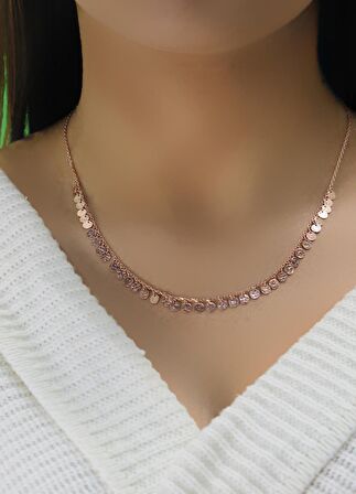 Gümüş rose dövme modeli pullu kolye