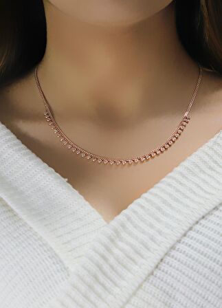 Gümüş rose zirkon taşlı  gurmet zincirli  kolye