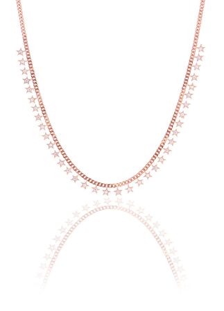 Gümüş rose zirkon taşlı gurmet zincirli yıldız kolye