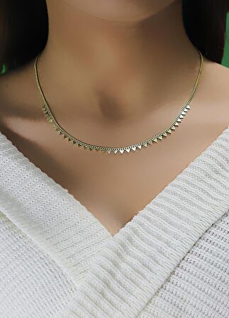 Gümüş altın yaldızlı  gurmet zincirli piramit kolye