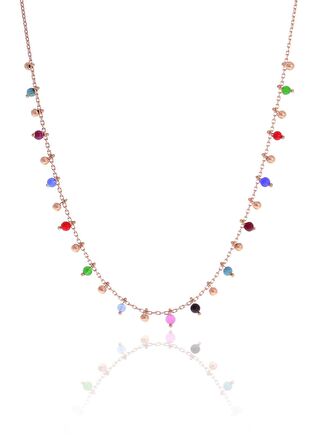 Gümüş rose doğal taşlı renk cümbüşü kolye