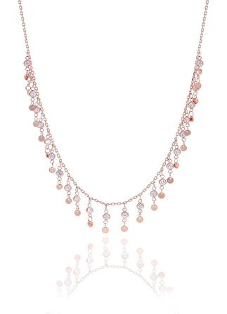 Gümüş rose zirkon taşlı pullu kolye