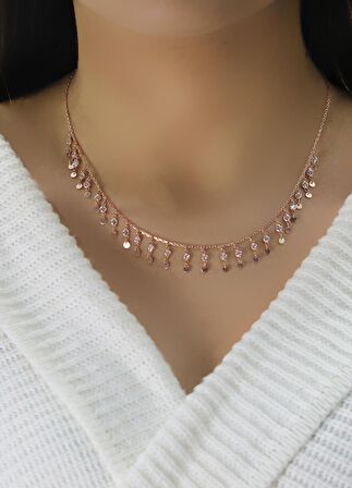 Gümüş rose zirkon taşlı pullu kolye