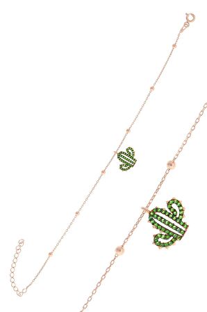 Gümüş rose top top zincirli kaktüs bileklik