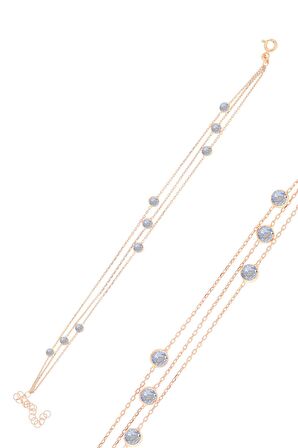 Gümüş rose zirkon taşlı bileklik