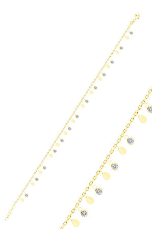 Gümüş altın yaldızlı zirkon taşlı damla pullu halhal SGTL10550GOLD