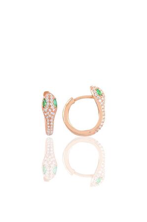 Gümüş rose yeşil  taşlı yılan halka küpe