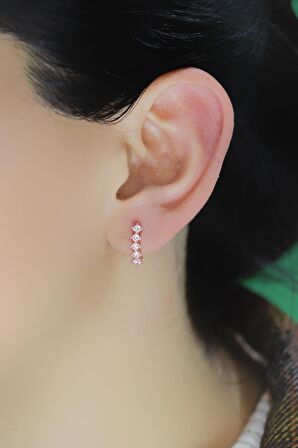 Gümüş rose zirkon taşlı beştaş j küpe