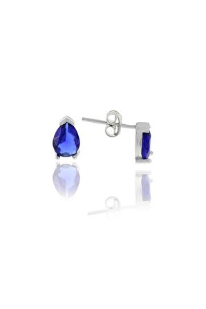 Gümüş rose safir taşlı damla küpe