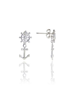 Gümüş rodyumlu gemi dümeni, çapa küpe