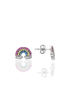 Gümüş rodyumlu gökkuşağı küpe