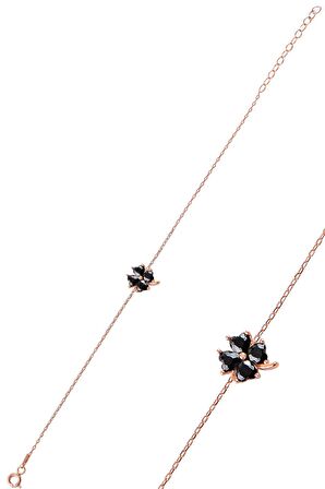 Gümüş rose siyah renkli yonca modeli üçlü set