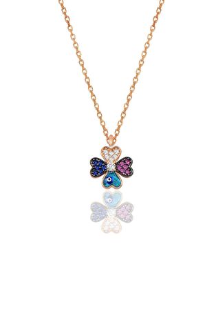Gümüş rose mineli yonca modeli üçlü set