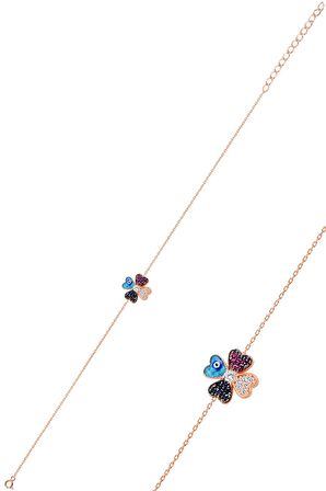 Gümüş rose mineli yonca modeli üçlü set