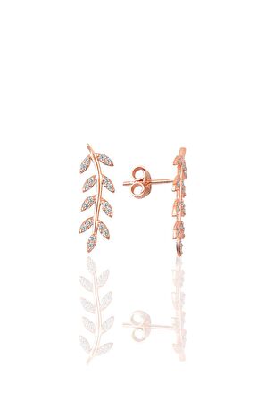 Gümüş rose zirkon taşlı yaprak  üçlü set