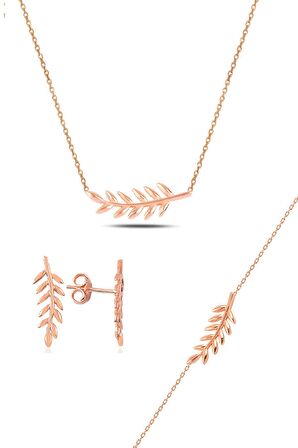 Gümüş rose yaprak üçlü set
