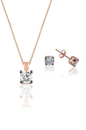 Gümüş rose kolye ve küpe gümüş set