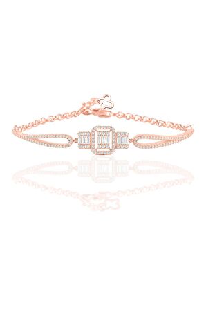 Gümüş rose baget taşlı kolye küpe ve bilezik  gümüş set