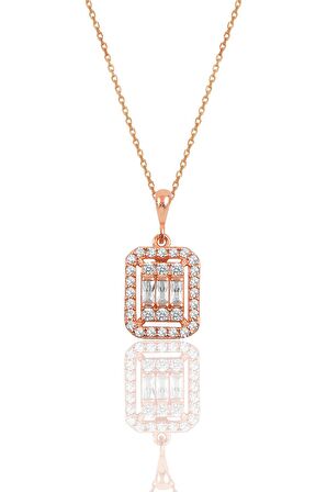 Gümüş rose baget taşlı kolye küpe ve bilezik  gümüş set