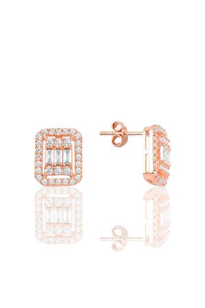 Gümüş rose baget taşlı kolye küpe ve bilezik  gümüş set