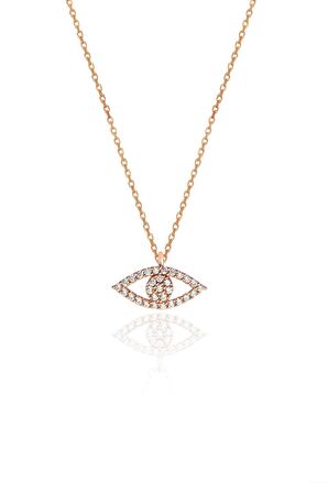 Gümüş rose zirkon taşlı göz kolye ve küpe gümüş ikili set