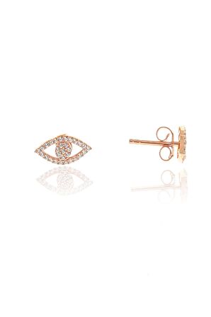 Gümüş rose zirkon taşlı göz kolye ve küpe gümüş ikili set