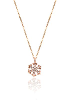 Gümüş rose zirkon taşlı kar tanesi kolye ve küpe gümüş ikili set