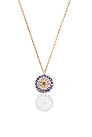 Gümüş rose zirkon taşlı nazar kolye ve küpe gümüş ikili set
