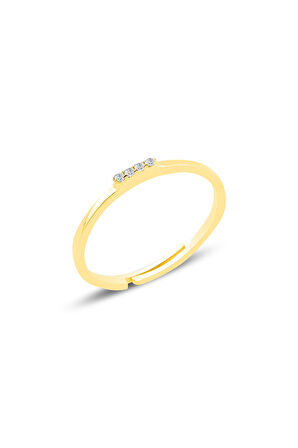Gümüş altın yaldızlı zirkon taşlı ayarlamalı elegant gümüş yüzük SGTL10615GOLD