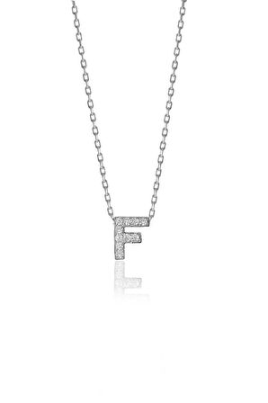 Gümüş  rodyumlu üç boyutlu minimal F gümüş harf kolye