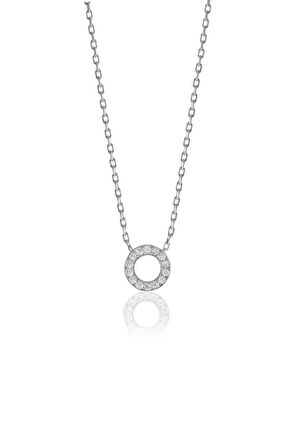 Gümüş  rodyumlu üç boyutlu minimal O gümüş harf kolye