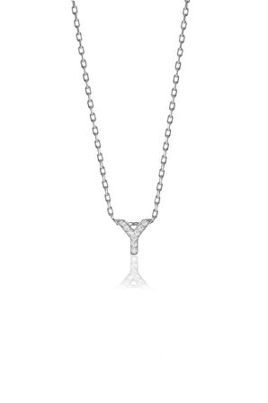 Gümüş  rodyumlu üç boyutlu minimal Y gümüş harf kolye