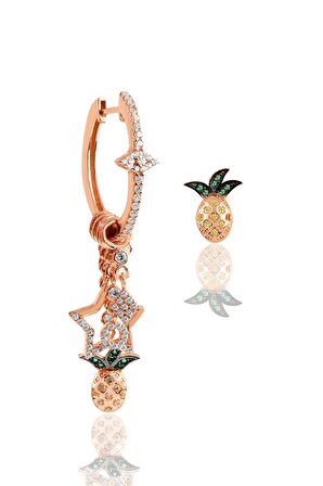 Gümüş rose ananas modeli şans küpe