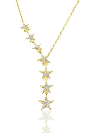 Gümüş altın yaldızlı zirkon taşlı kayan yıldız kolye