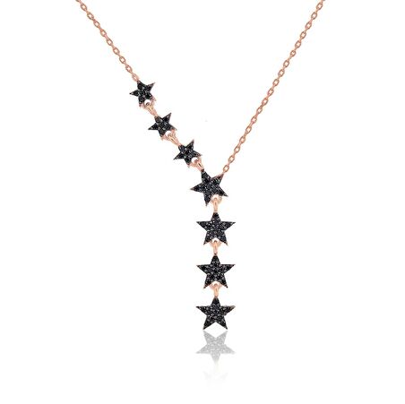 Gümüş rose onix taşlı kayan yıldız kolye