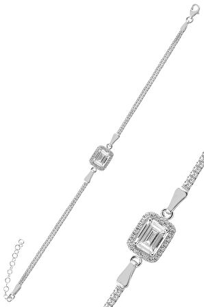 Gümüş rodyumlu pırlanta montürlü baget taşlı bileklik