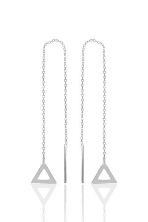 Gümüş rodyumlu  piramit gümüş zincir küpe