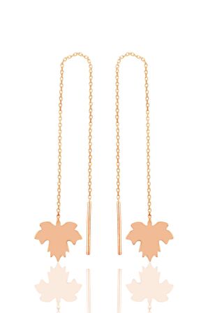 Gümüş rose çınar yaprağı  gümüş zincir küpe