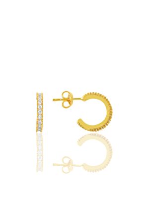 Gümüş altın yaldızlı zirkon taşlı 13 mm tamtur halka küpe