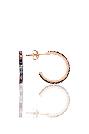 Gümüş rose renkli taşlı 19 mm tamtur halka küpe