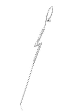 Gümüş rodyumlu taşlı şimşek modeli gümüş baston küpe