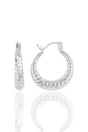 Gümüş rodyumlu orta boy  desenli gümüş şarnel küpe