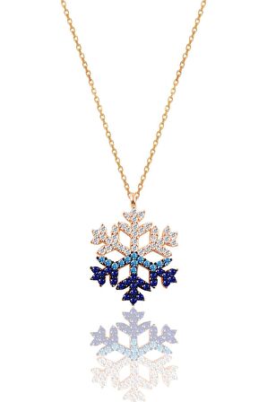 Gümüş rose renkli taşlı kar tanesi kolye 